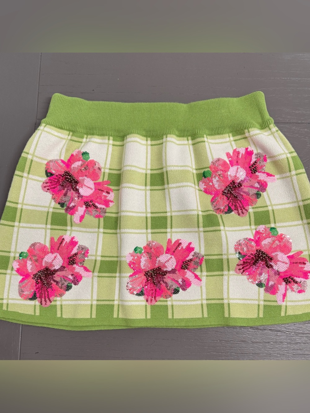 QUEEN OF SPARKLES Green Plaid Azalea Mini Skirt